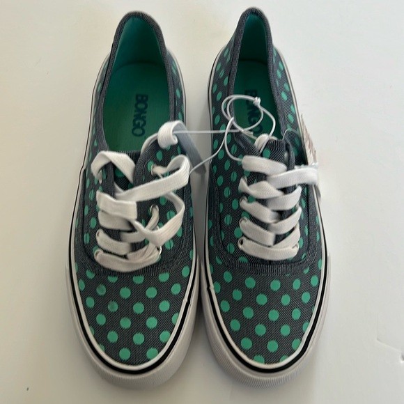 New Bongo Women’s Sneakers Blue and Green Poka Dots - Picture 1 of 5